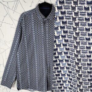Horst Navy All Over Typewriter Print Long Sleeve Shirt